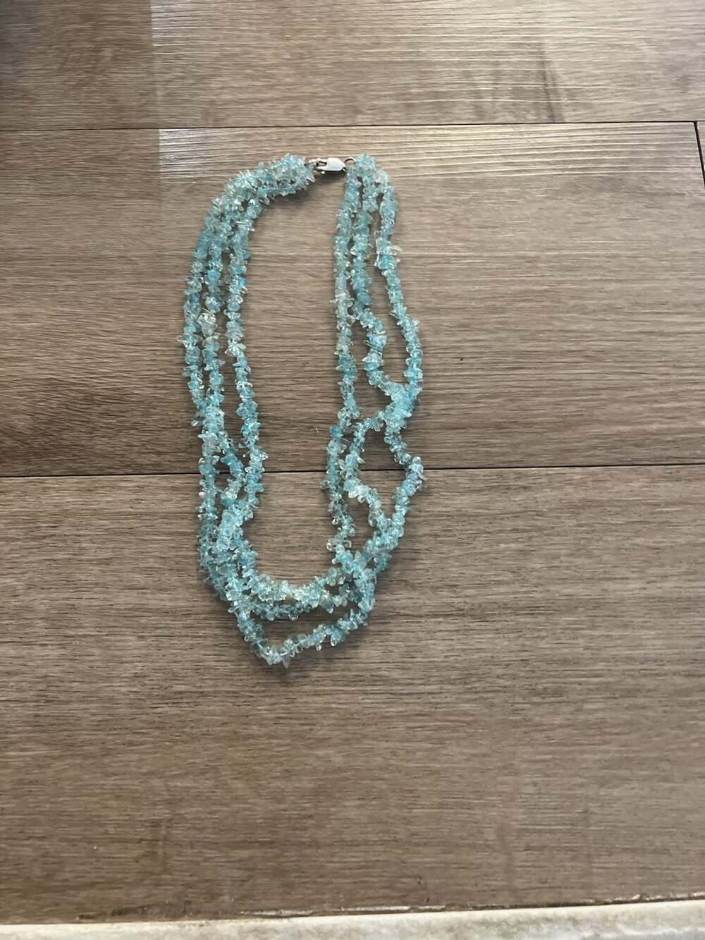 Aquamarine Multi Strand Chip Stone Necklace Blue Gemstone Silver Clasp